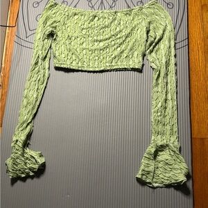 Green Textured Off-Shoulder Top